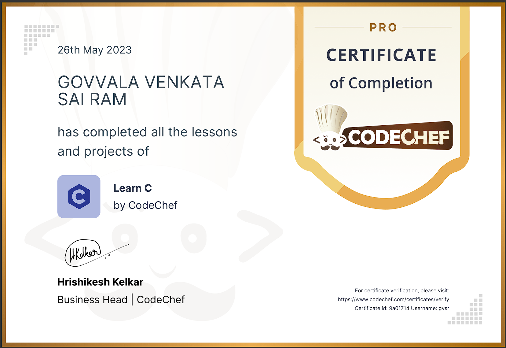 CodeChef C Programming Certificate